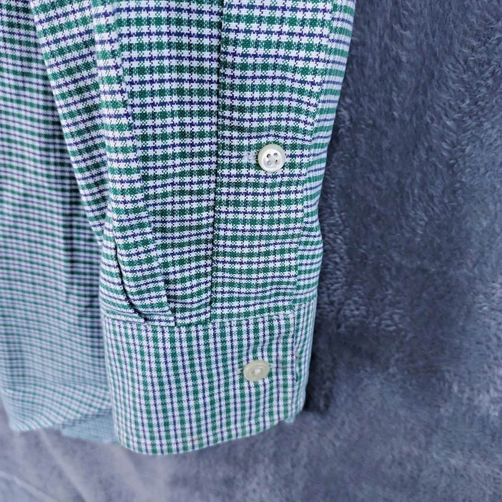 Ralph Lauren Yarmouth Cotton Oxford Mens 15.5 32-33 Green Check Flesh Pony Shirt